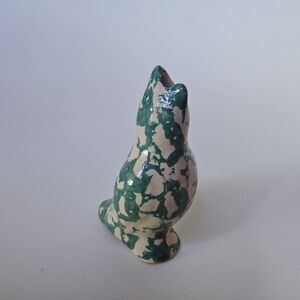 Vintage Green and Cream Ceramic Pie Bird Figurine Sponge-Painted